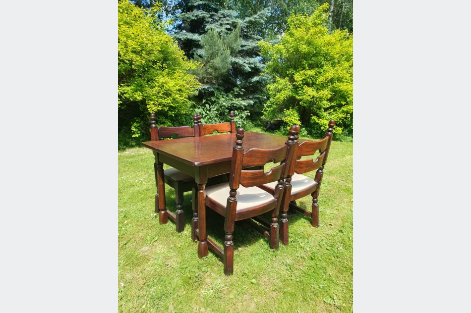 Stół + 4 krzesła lite drewno - zdjęcie 1