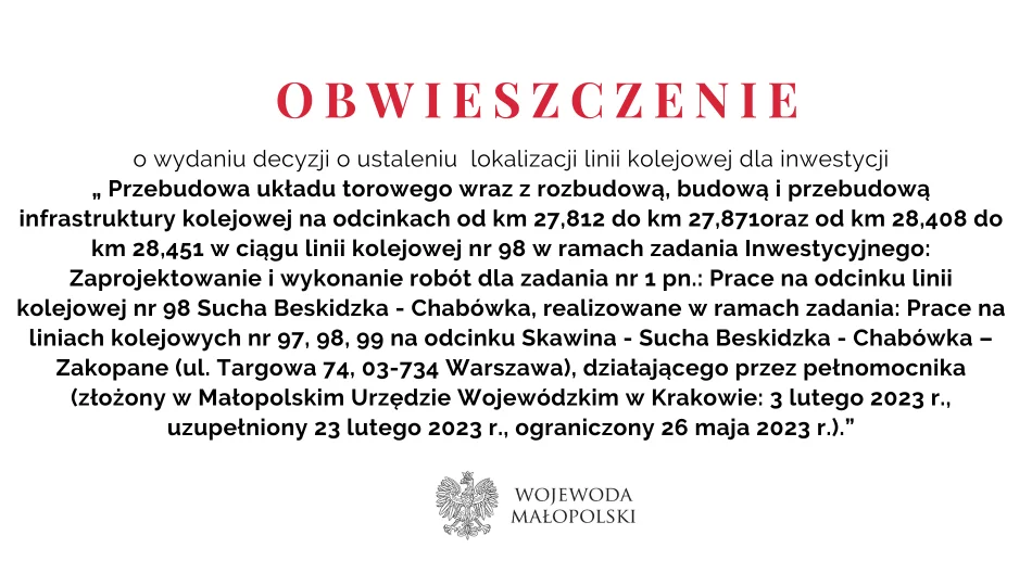 Obwieszczenie Wojewody o wydaniu decyzji o ustaleniu lokalizacji linii kolejowej - zdjęcie 1