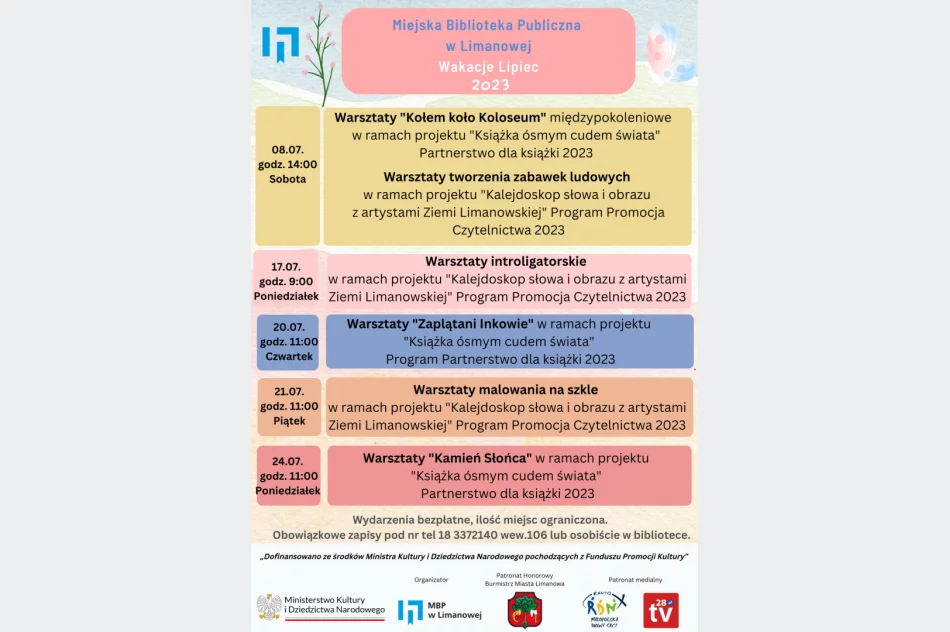 Miejska Biblioteka Publiczna w Limanowej zaprasza do skorzystania z tegorocznej oferty wydarzeń wakacyjnych - zdjęcie 3