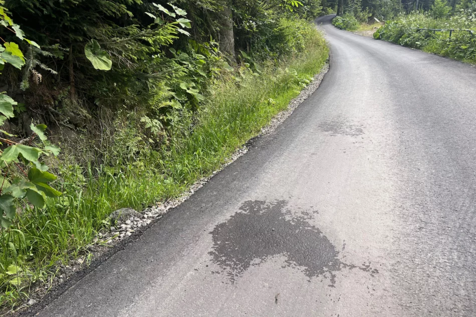 Nowy asfalt rozsypuje się pod nogami. Spłynie z deszczem - zdjęcie 3