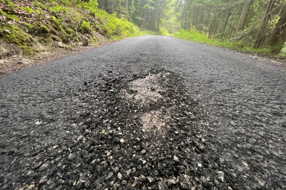 Nowy asfalt rozsypuje się pod nogami. Spłynie z deszczem - zdjęcie 20