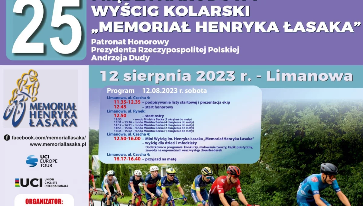 W sobotę 12 sierpnia Międzynarodowy Wyścig Kolarski „Memoriał Henryka Łasaka” i Mini Wyścig dla dzieci w Limanowej