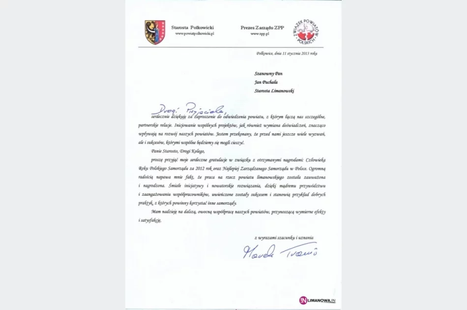 Napływają gratulacje dla starosty - zdjęcie 2