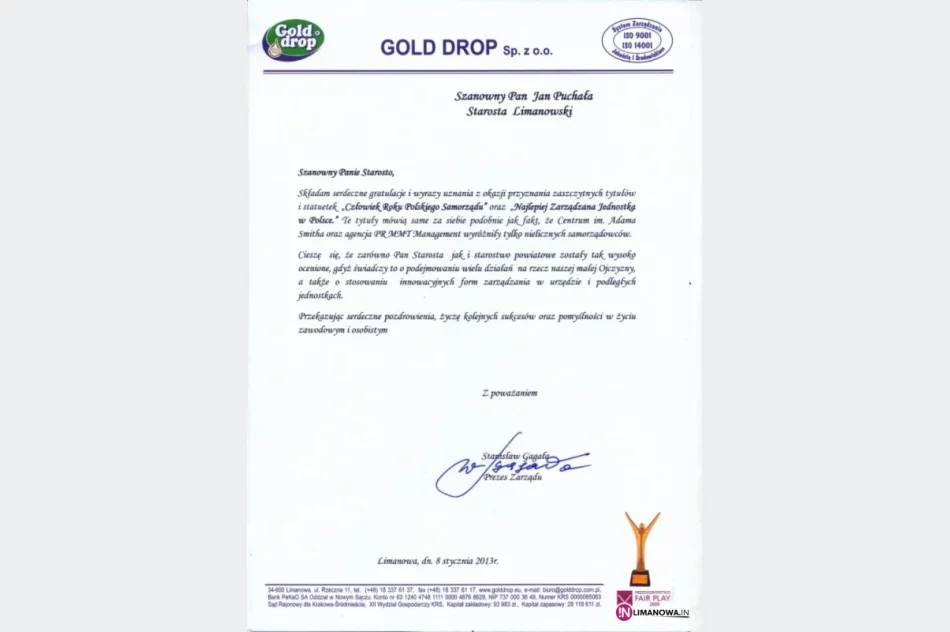 Napływają gratulacje dla starosty - zdjęcie 4