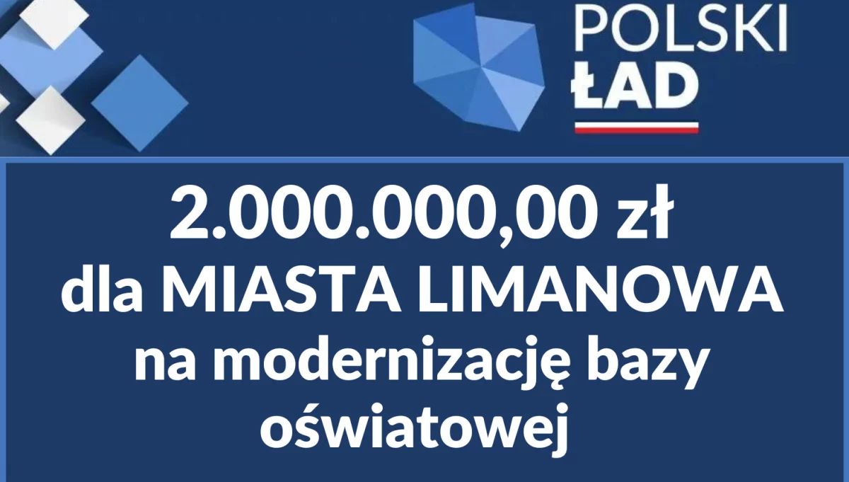 2 mln zł dla Miasta Limanowa na modernizację bazy oświatowej