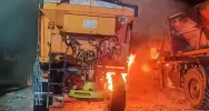  Pożar trzech samochodów ciężarowych - zdjęcie 2