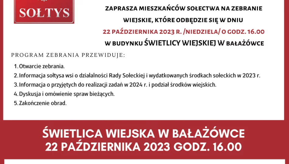 Zawiadomienie o zebraniu wiejskim w Bałażówce - zdjęcie 1