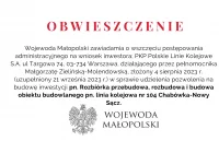 Obwieszczenie Wojewody Małopolski dot. linii kolejowej nr 104 Chabówka-Nowy Sącz. - zdjęcie główne