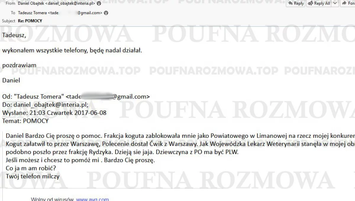 Tadeusz Tomera o e-mailu do Obajtka