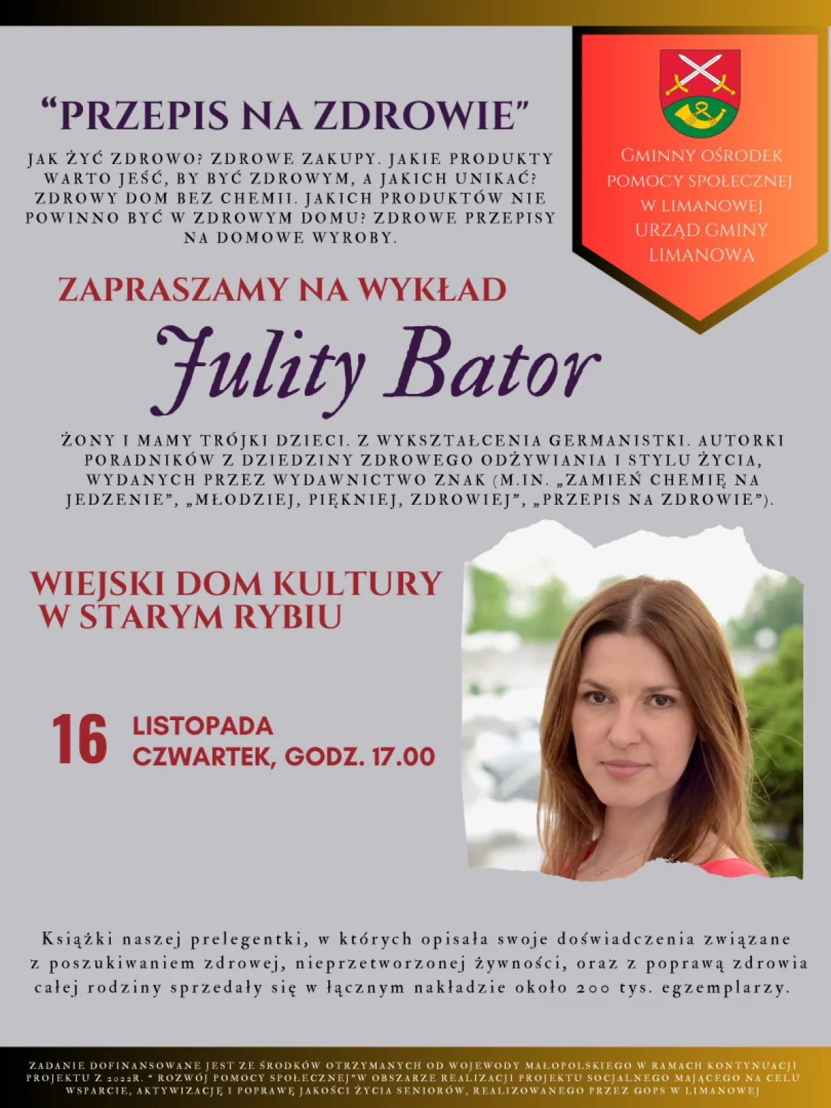 Zapraszamy do Męciny i Starego Rybia na wykład Julity Bator