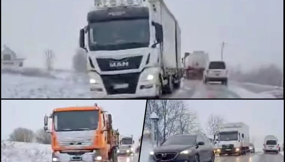 Śnieżyca i korki, utrudnienia na drodze powiatowej - zdjęcie 1