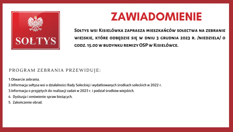 Zebranie wiejskie w miejscowości Kisielówka - zdjęcie 1