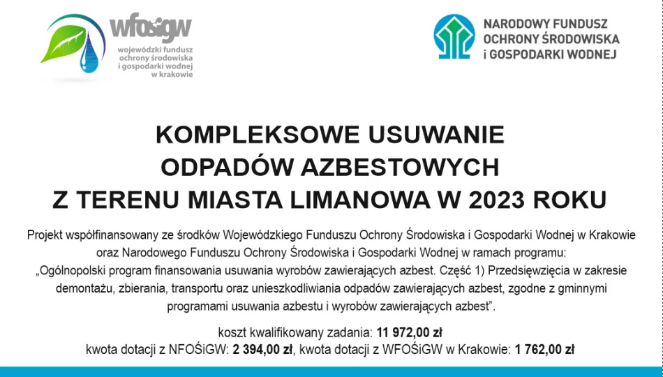 Realizacja programu „Kompleksowe usuwanie odpadów azbestowych z terenu Miasta Limanowa w 2023 roku” - zdjęcie 1