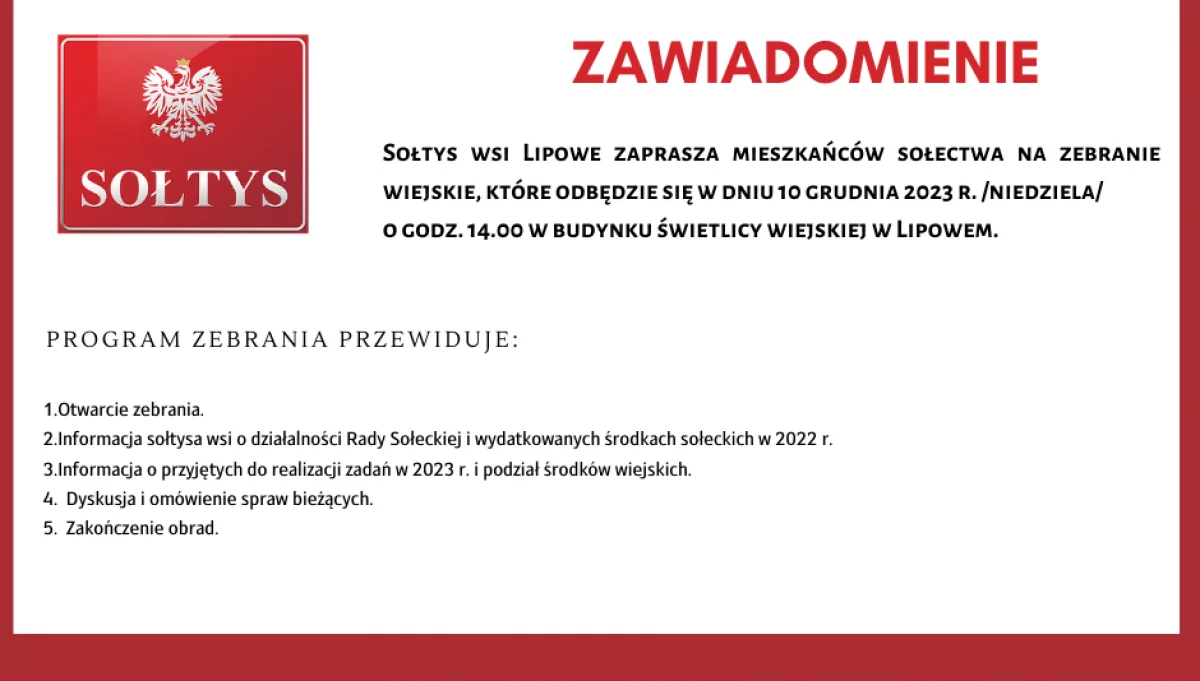 Zebranie wiejskie w miejscowości Lipowe