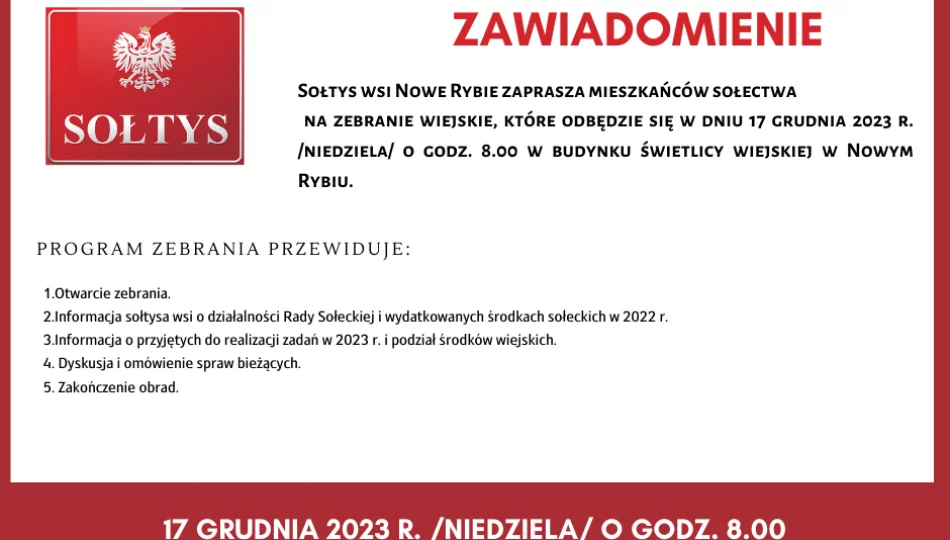 Zebranie wiejskie w miejscowości Nowe Rybie - zdjęcie 1