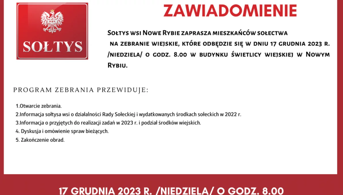 Zebranie wiejskie w miejscowości Nowe Rybie
