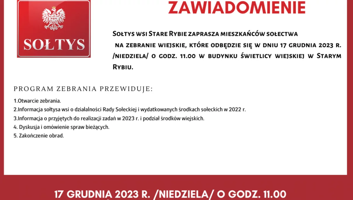 Zebranie wiejskie w miejscowości Stare Rybie