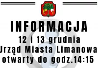 W dniach 12 i 13 grudnia Urząd Miasta Limanowa otwarty będzie do godz.14:15 - zdjęcie główne
