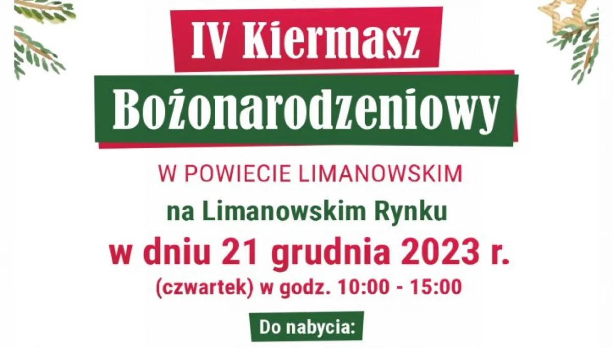 21 grudnia na limanowskim rynku odbędzie się „IV Kiermasz Bożonarodzeniowy”