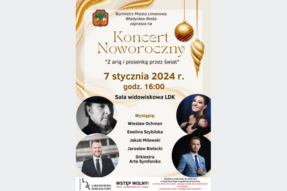 Burmistrz Miasta Limanowa zaprasza na Koncert Noworoczny do Limanowskiego Domu Kultury - zdjęcie 2