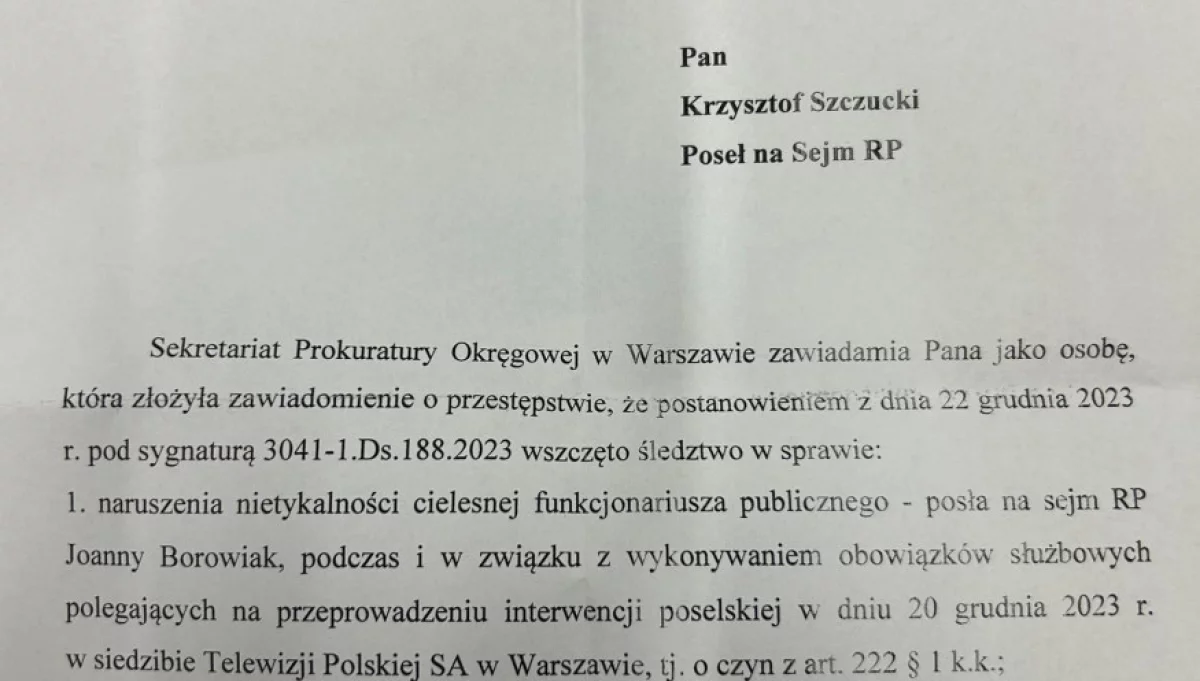 Śledztwo prokuratury w sprawie TVP - dotyczące posłanki Joanny Bororwiak i ministra Bartłomieja Sienkiewicza