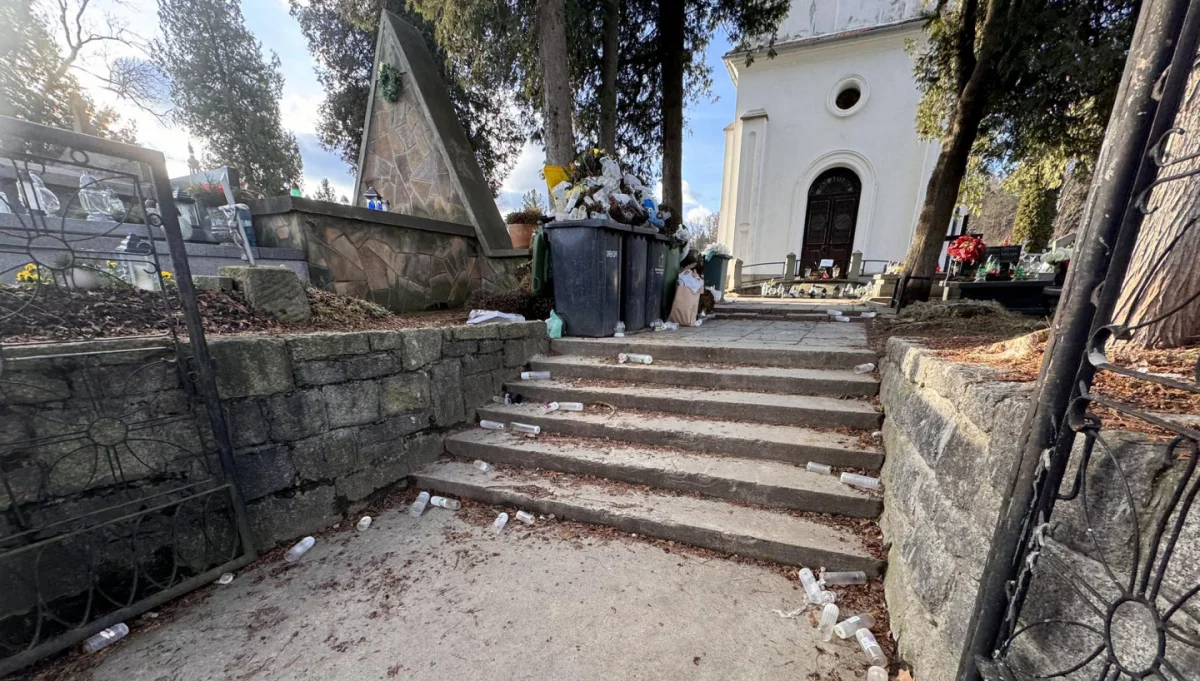 Zaśmiecony cmentarz parafialny w Limanowej