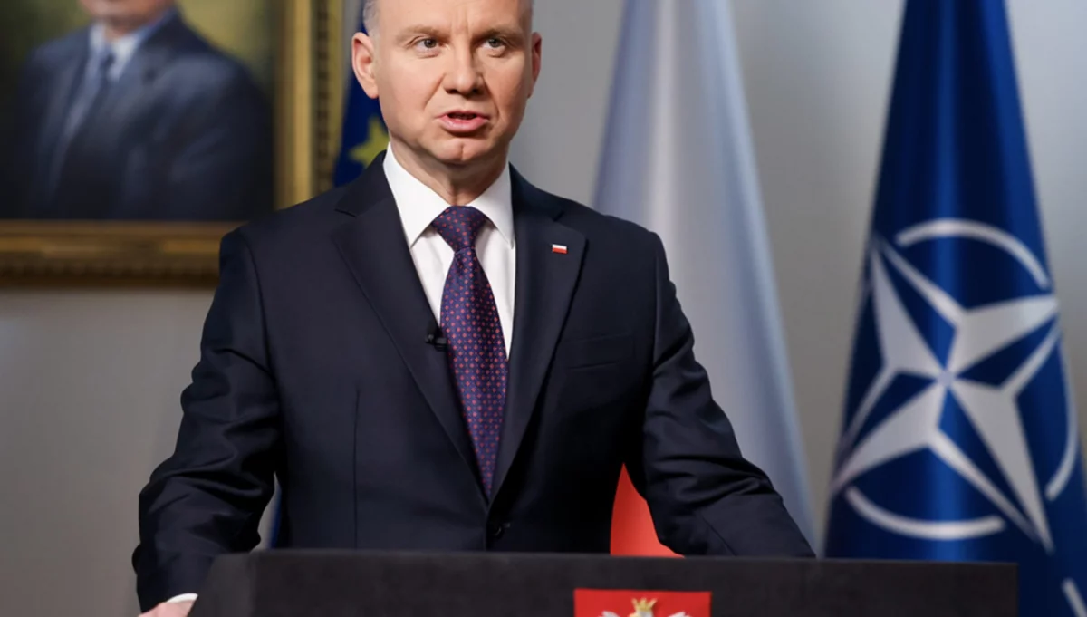 Prezydent Andrzej Duda wygłaszający orędzie noworoczne
