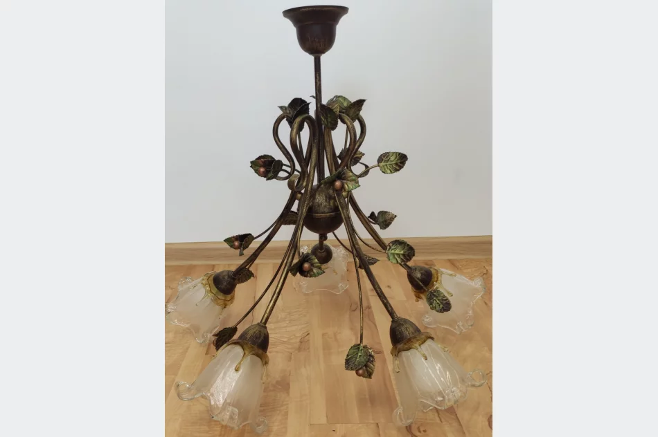 Kuta lampa żyrandol z motywem róż i liści 5 kloszy + LED żarówki - zdjęcie 1