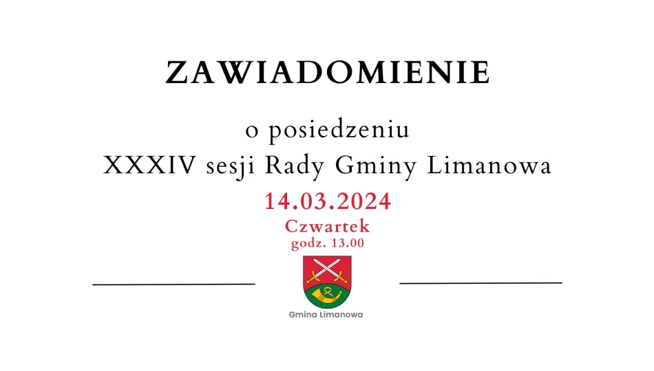 Informacja o XXXIV sesji Rady Gminy Limanowa - zdjęcie 1