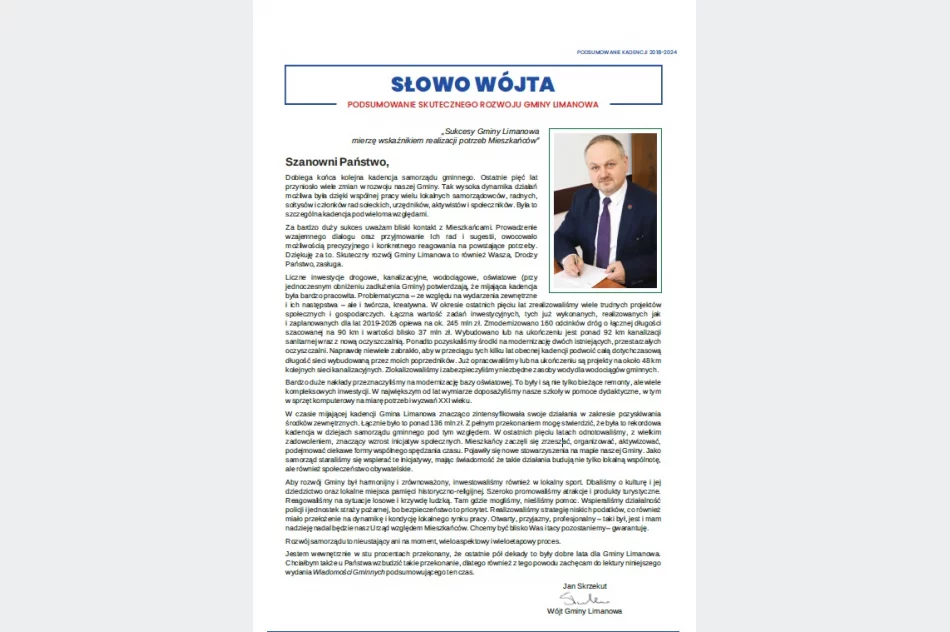 5 lat skutecznego rozwoju gminy Limanowa - biuletyn informacyjny podsumowanie kadencji 2018-2024 - zdjęcie 4