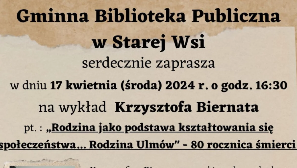 Gminna Biblioteka Publiczna zaprasza na wykład Krzysztofa Biernata