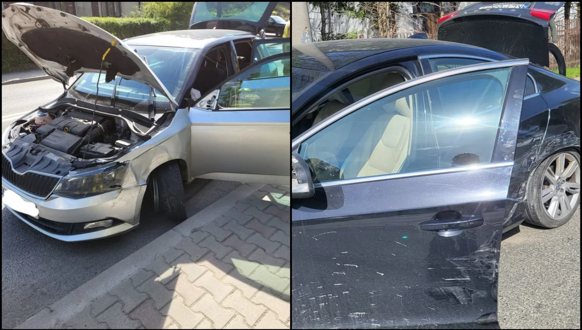 Kolizja na ul. Kolbego/fot.: OSP Mszana Dolna