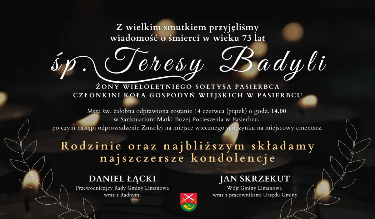Kondolencje z powodu śmierci Teresy Badyli