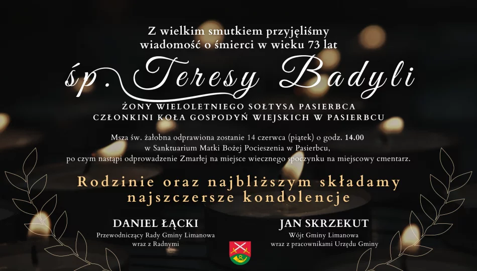 Kondolencje z powodu śmierci Teresy Badyli - zdjęcie 1