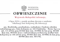 Obwieszczenie Wojewody Małopolskiego o linii kolejowej nr 104 Chabówka - Nowy Sącz - zdjęcie główne