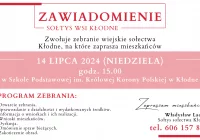Zaproszenie na zebranie wiejskie w Kłodnem dnia 14 lipca - zdjęcie główne