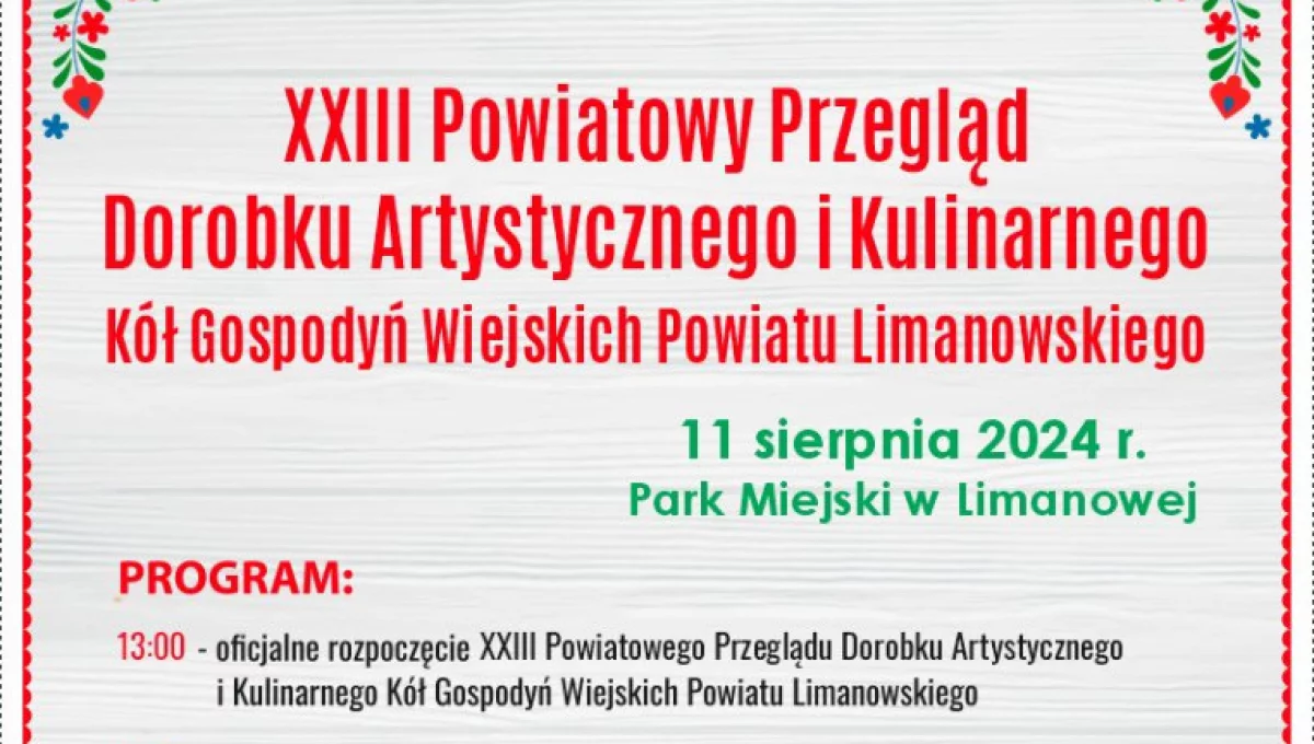 11 sierpnia w Parku Miejskim odbędzie się Powiatowy Przegląd KGW