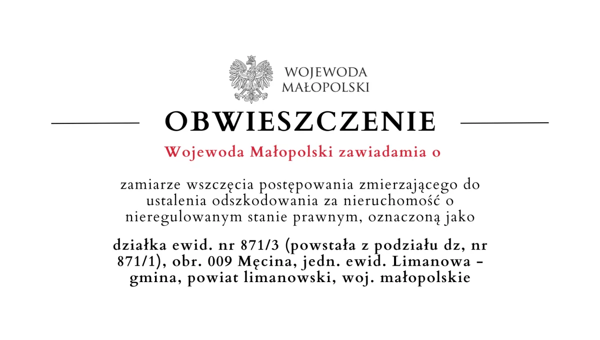 Zawiadomienie o zamiarze wszczęcia postępowania zmierzającego do ustalenia odszkodowania
