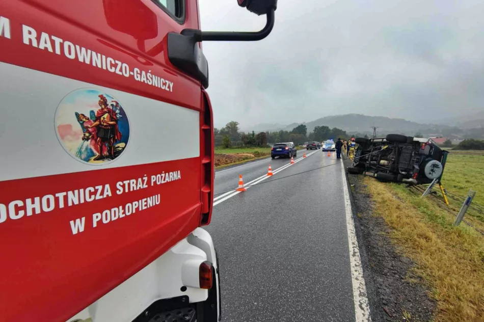 Samochód wypadł z drogi. Utrudnienia na DK 28 - zdjęcie 3