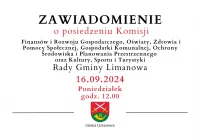 Zawiadomienie o posiedzeniu Komisji Rady Gminy Limanowa - 16.09 - zdjęcie główne