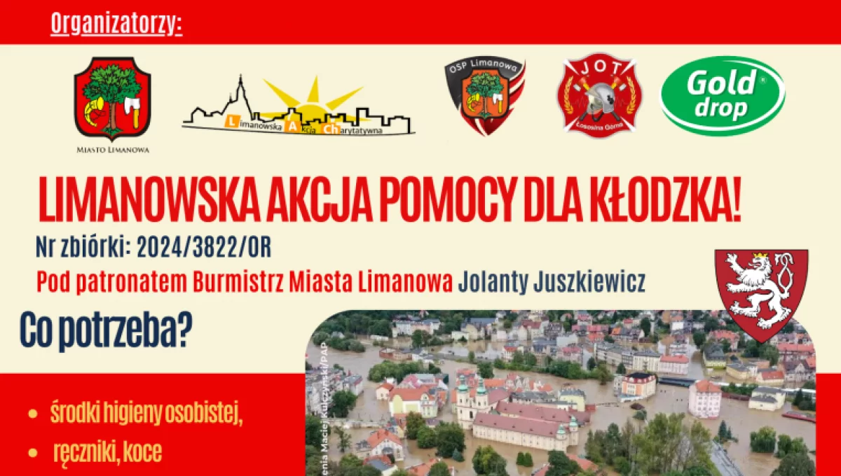 Przypominamy o trwającej  "Limanowskiej akcji pomocy dla Kłodzka!"