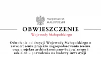 Obwieszczenie Wojewody Małopolskiego o odwołaniu od decyzji z 10.10.2024 r - zdjęcie główne
