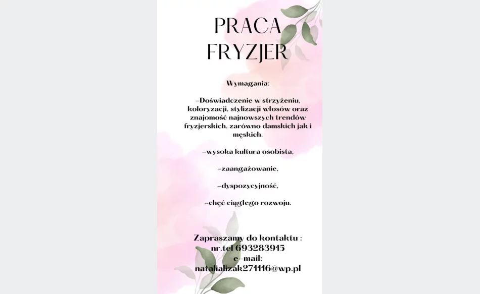 Dam prace fryzjer/ fryzjerka