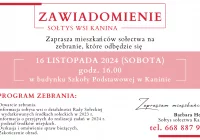 Zaproszenie na zebranie wiejskie w Kaninie dnia 16 listopada - zdjęcie główne
