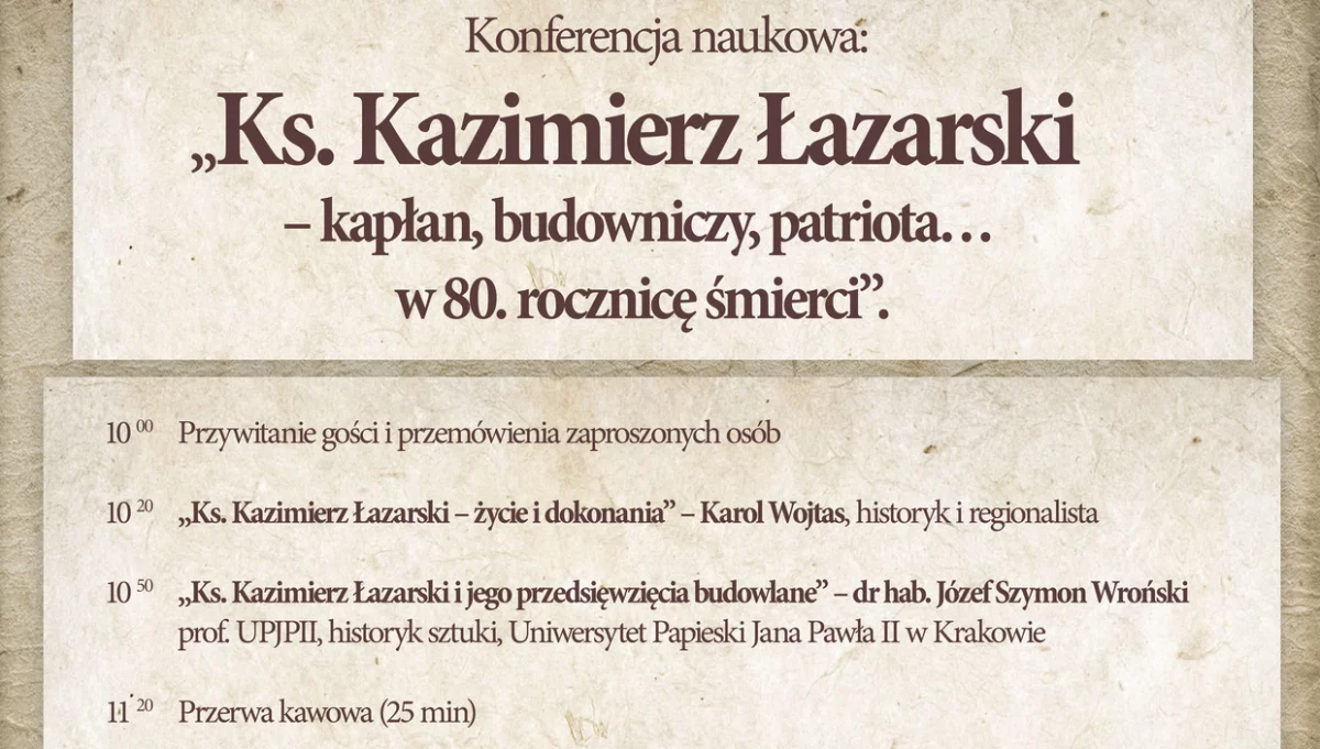 Konferencja naukowa z okazji 80. rocznicy śmierci ks. Kazimierza Łazarskiego