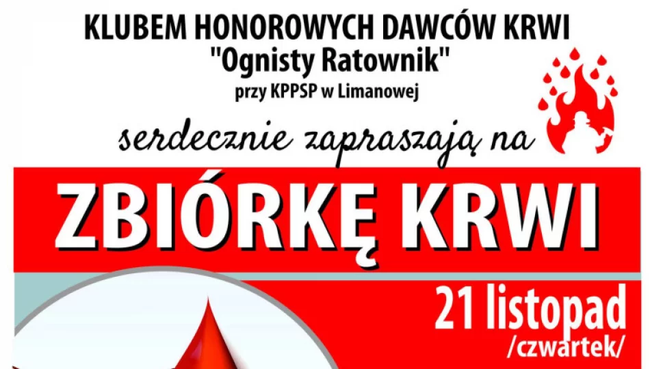 Druhowie z OSP Limanowa zapraszają do udziału w zbiórce krwi - zdjęcie 1