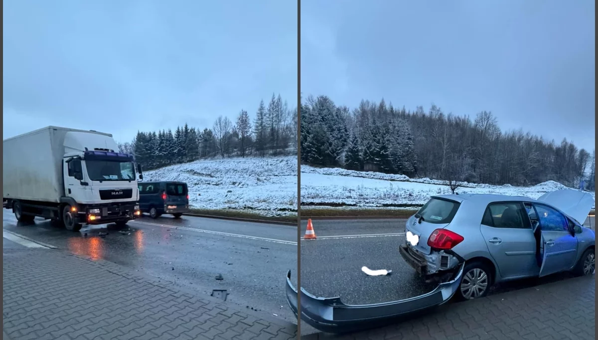Zderzenie ciężarówki z osobówką/fot.: OSP Mszana Dolna