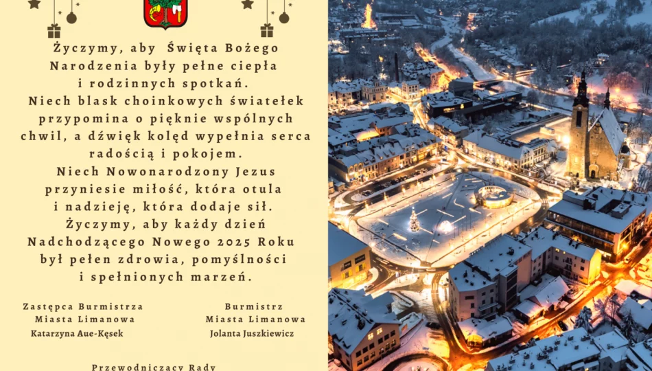Życzenia świąteczno-noworoczne od władz Miasta Limanowa - zdjęcie 1