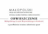 Ogłoszenie Małopolskiego Urzędu Wojewódzkiego w Krakowie o przedłużeniu terminu załatwienia spraw - zdjęcie główne