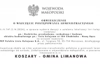 Obwieszczenie o wszczęciu postępowania ws. wydania decyzji o ustaleniu lokalizacji linii kolejowej - KOSZARY gmina Limanowa - zdjęcie główne
